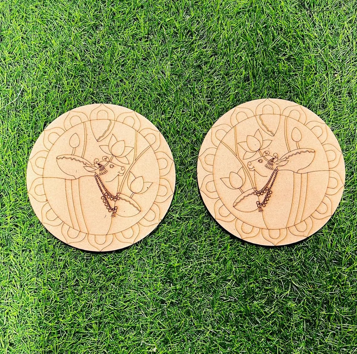 Pack of 2 Wooden MDF Cow Design Wall Art Base – 12 Inch Pre-Marked Floral MDF for Lippan Art | DIY Unique Wall Decor for Painting, Mirror Work, Home Decoration